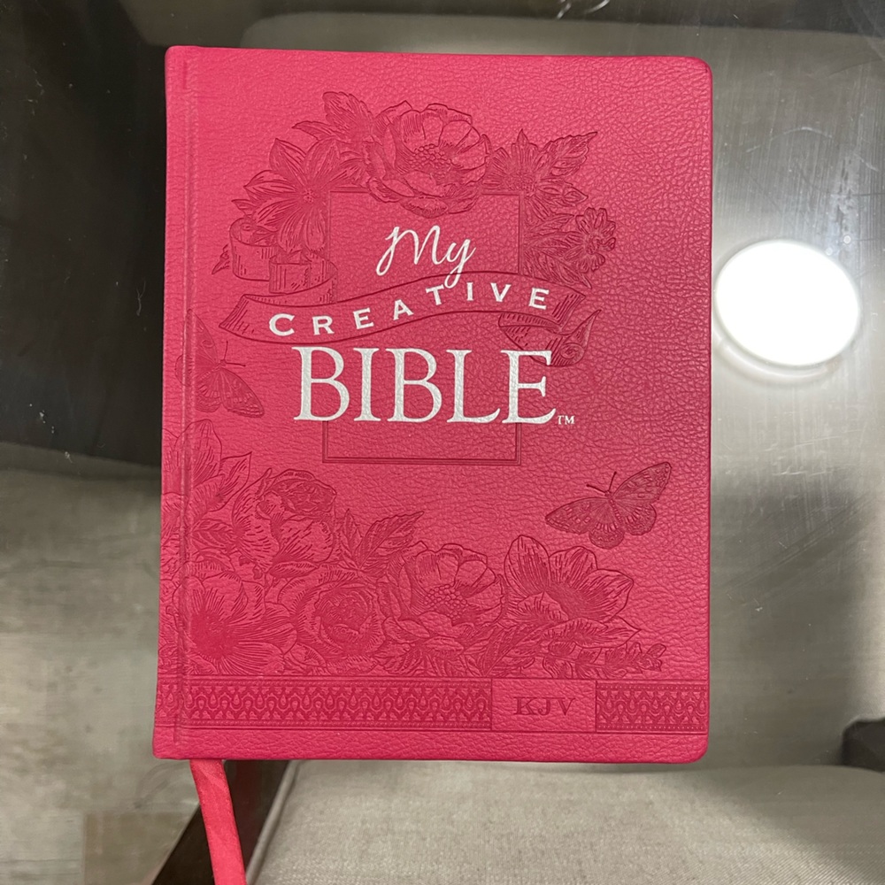 KJV Creative Bible Leather Hardcover Ribbon Marker Pink Floral w/Elastic Closure